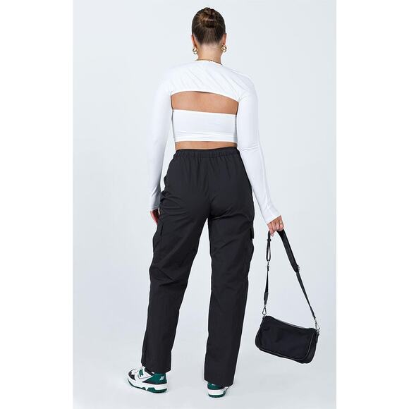 Princess Polly Black Flossie Parachute Pants Size 8 Grunge Goth Cargo Pants - Picture 2 of 10